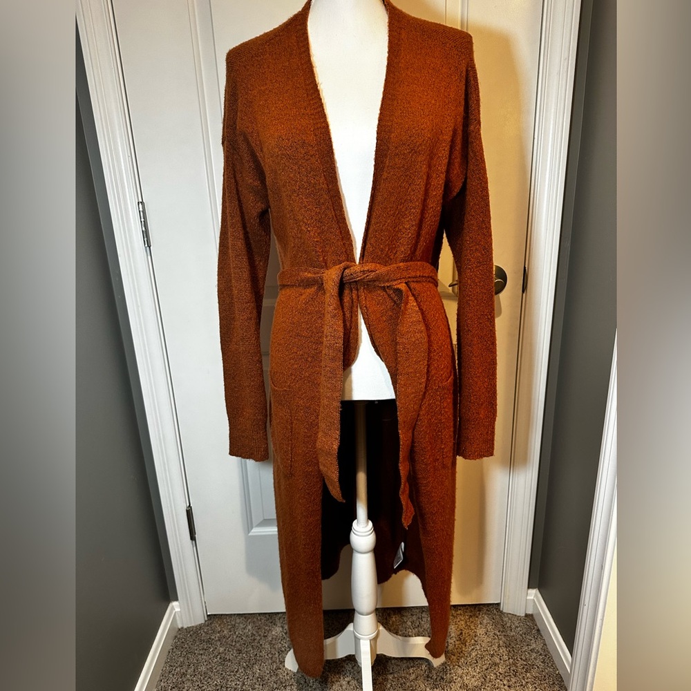 Miss Me Cinnamon Belted Extra Long Cardigan